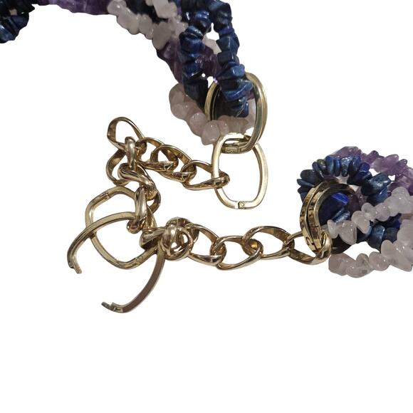 Ceramic Purple Amethyst Lapis Lazuli Rose Quartz Belt Statement Buckle Vintage main image 5